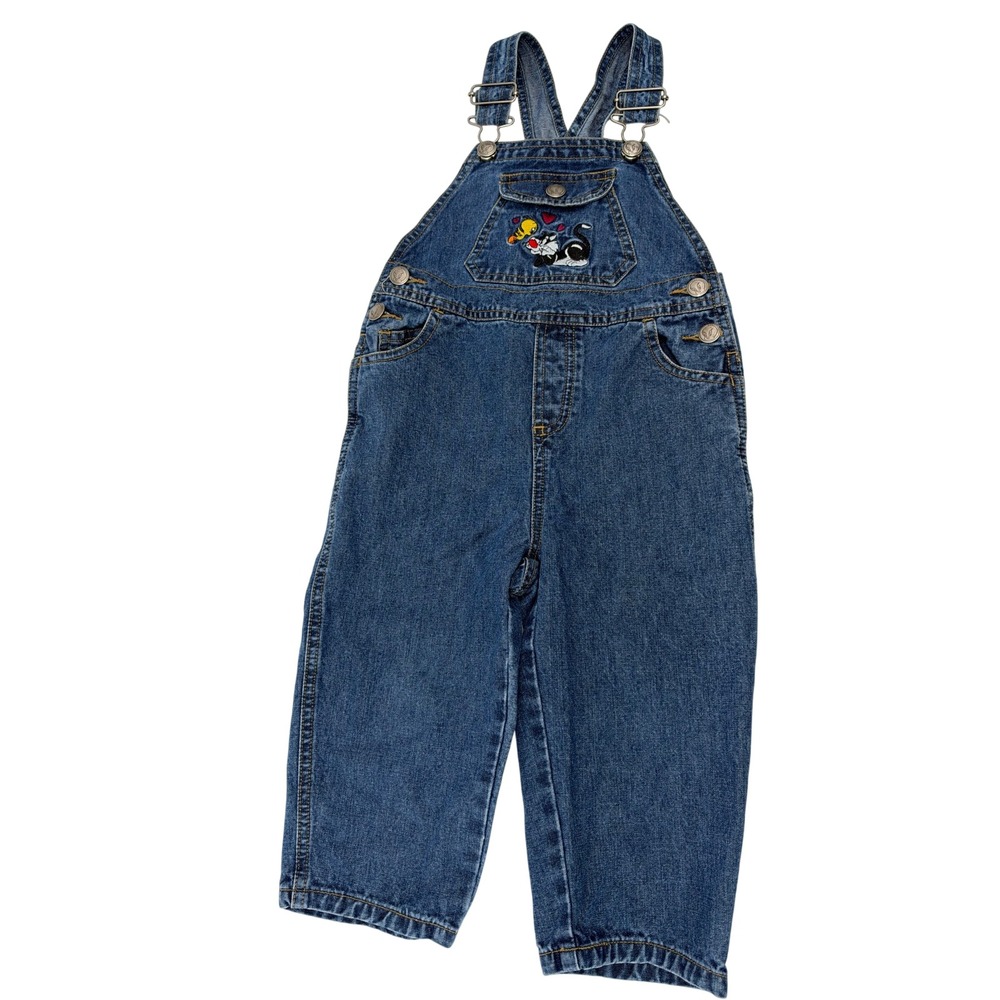 Warner Bros. Studio Store Kids Looney Tunes Denim Overalls XXS/2T Vtg Y2K 90s